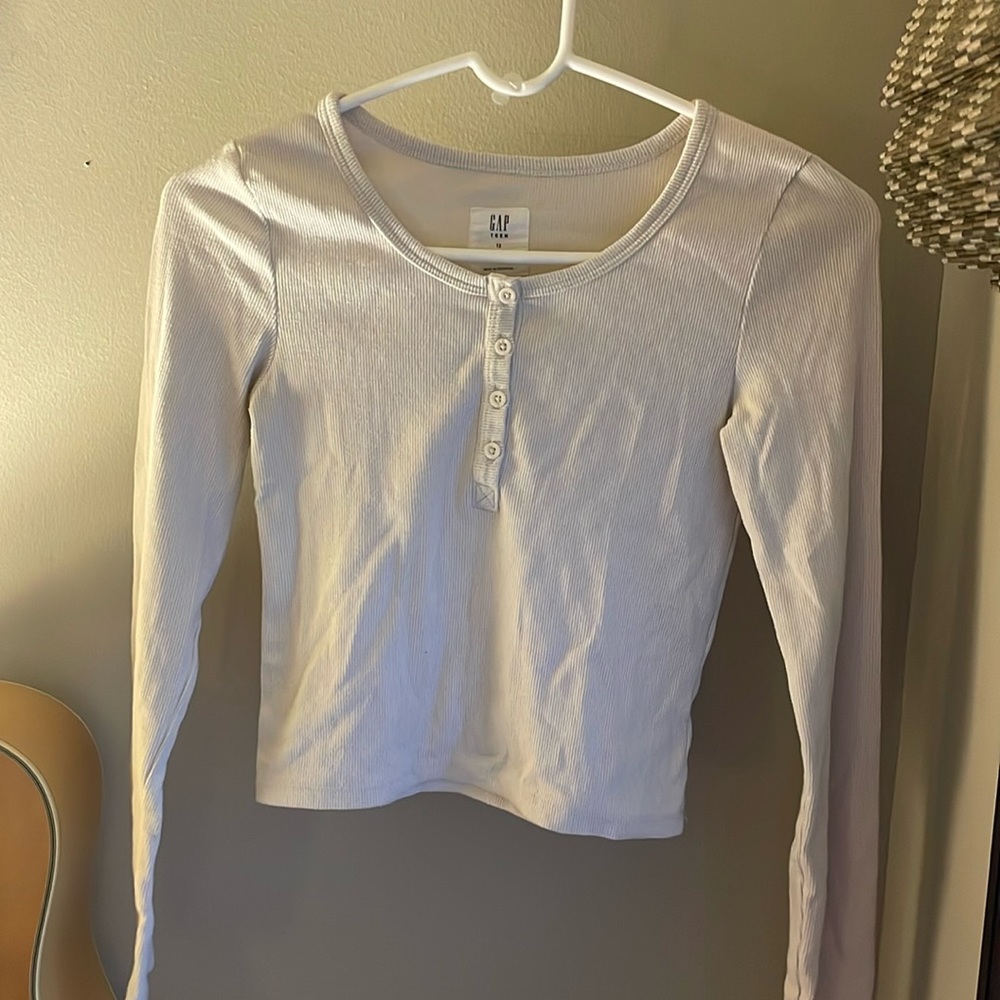 Teen gap cream ribbed long sleeve top size 12